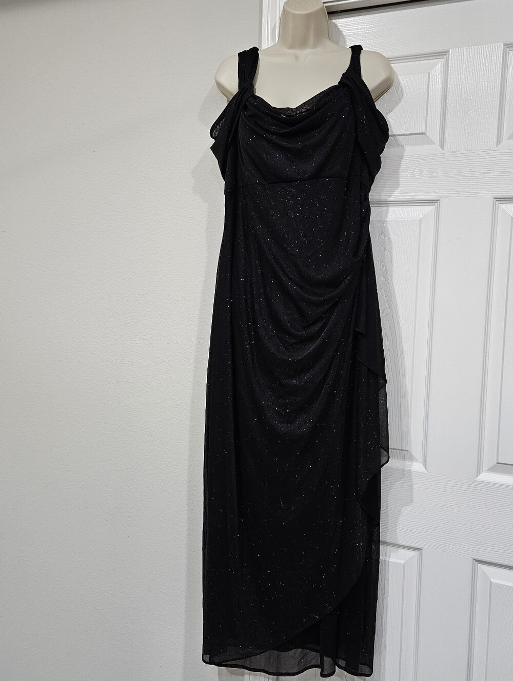 Alex Evenings Black Sparkle Draped Maxi Dress
